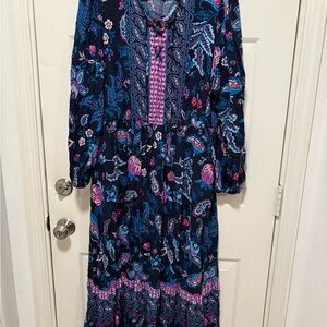Lane Bryant Navy and Pink Paisley Long Sleeve Dress